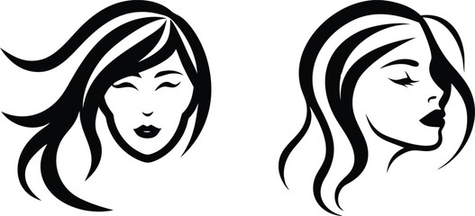 Modern Beauty Salon Elegant Woman Face with Flowing Hair Vector Logo