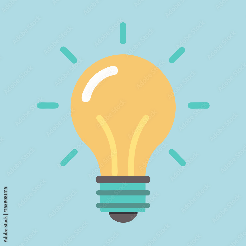 Poster bulb icon – flat vector design representing bright idea or solution