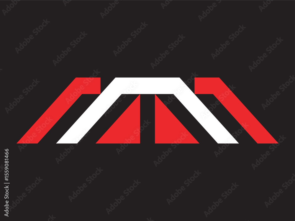 Poster geometric minimalist bridge architecture shape in red white and black background