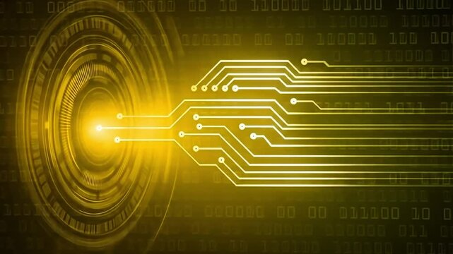 Futuristic Yellow Digital Circuit and Binary Code Animation