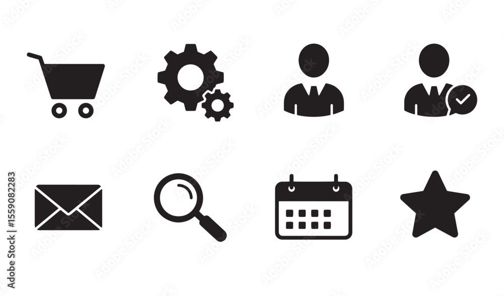 Poster modern minimalist black and white icon set for website design and app development