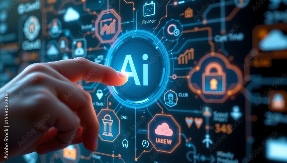 Poster exploring artificial intelligence trends digital interface technology hub interactive content virtua
