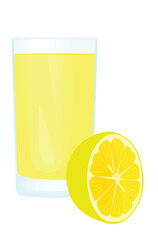 Lemon juice with a fresh lemons beside the glass, vector	
