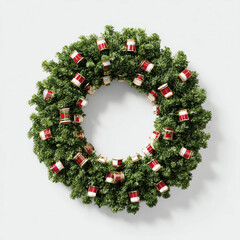 Festive Christmas Wreath with Red and White Drum Ornaments