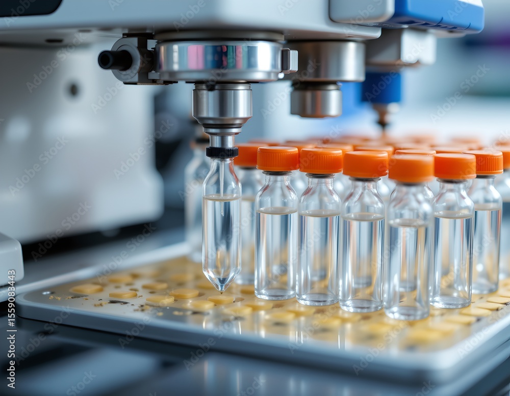 Poster laboratory testing process science facility image of vials controlled environment close-up view phar