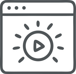 Online video presentation with play button and ray lights on website browser interface template for streaming media content, simple design.