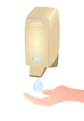 Hand take soap from soap dispenser. vector	