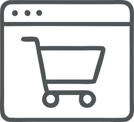 Online shopping illustration of a shopping cart icon within a website window for e-commerce transactions and digital retail experience
