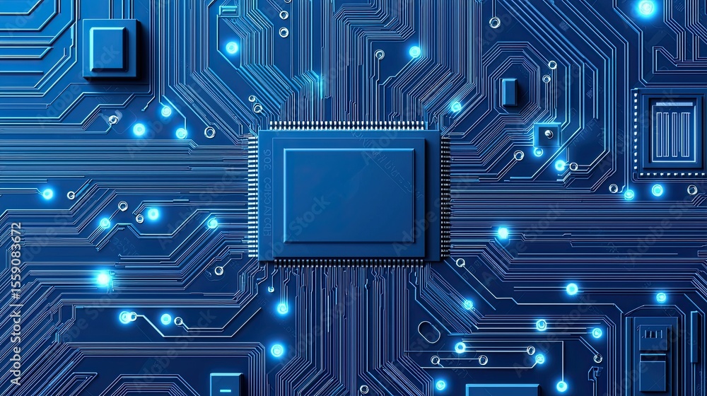 Poster exploring advanced microchip technology in a digital environment high-tech circuit design abstract v