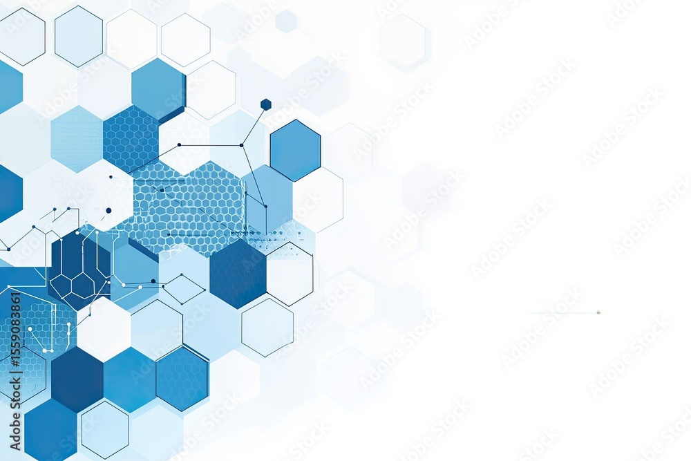 Poster Dynamic blue hexagon pattern abstract graphic design digital art modern environment aesthetic viewpoint visual concept