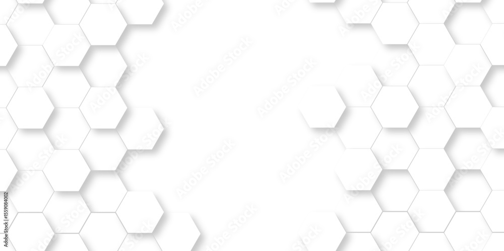 Poster abstract geometric vector minimal white lines hexagonal structure futuristic white background and em