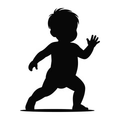 Toddler silhouette full body illustration in various pose silhouette vector style with white background