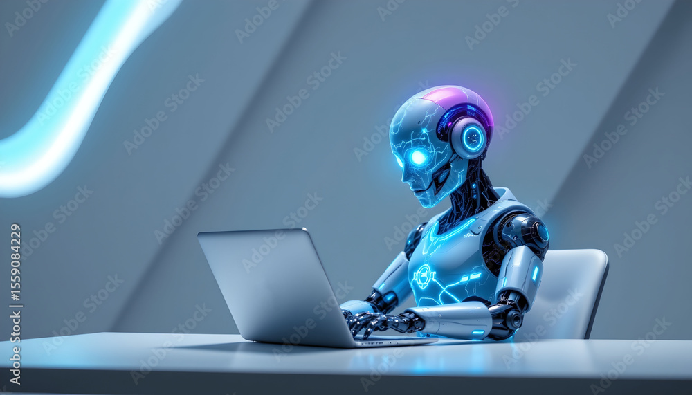 Fototapete robotic innovation event virtual workspace computer graphics futuristic environment close-up view ar