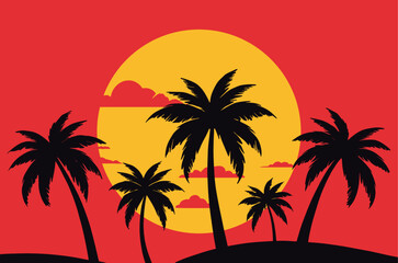 Tropical sunset palm tree silhouette Sunset orange and pink gradient