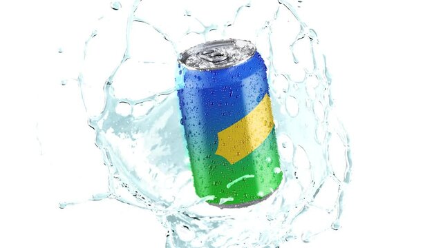 330ml soda can falling splash slow motion, depth of field