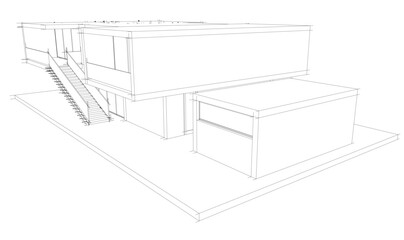 Modern house building sketch architectural 3d rendering