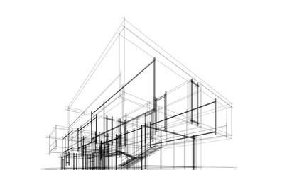 Modern house building sketch architectural 3d rendering