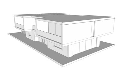 Modern house building sketch architectural 3d rendering