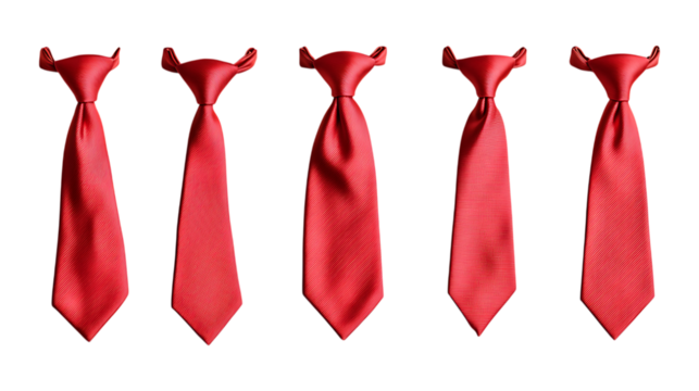 Pack Collection Five Red Ties A Visual of Uniformity and Style set against transparent background