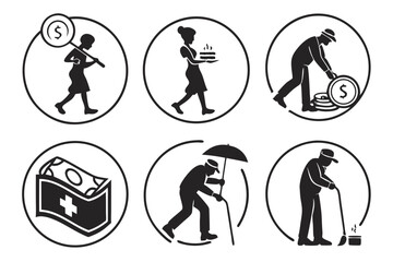 benefit icon set sihouette black vector