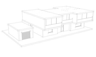 Modern house building sketch architectural 3d rendering