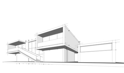 Modern house building sketch architectural 3d rendering