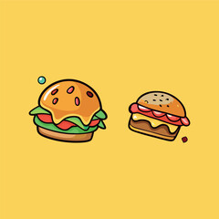 Fast-food stickers. Cartoon junk food snack labels, unhealthy meal with French fries pizza burger sandwich hot dog ice cream food, restaurant menu elements