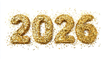 golden paper scraps to form a letter "2026" isolated on white background. 2026 Happy New Year logo text design.