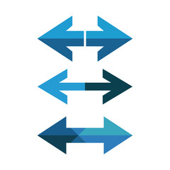 Blue Bidirectional Arrow Vector Icon set on White Background