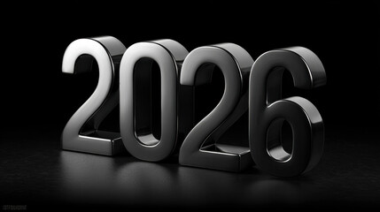3D render of a capital number "2026"2026" on solid black background. made of black gloss material.  3d illustration. 2026 Happy New Year logo text design.