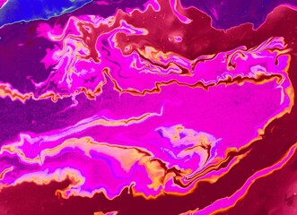Abstract purple-magenta background. Acrylic paint spreads freely and creates an intricate pattern.