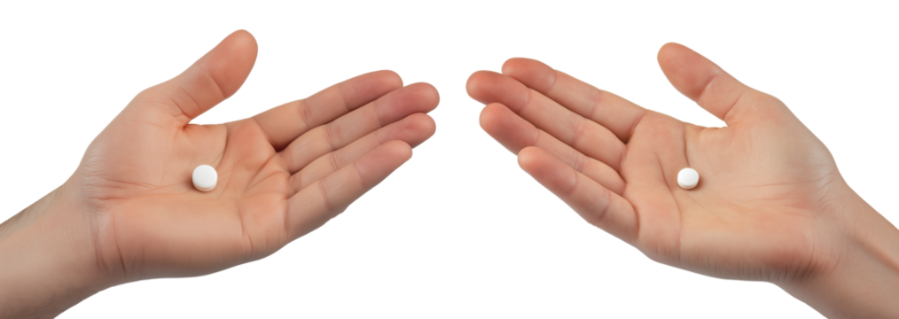 Pill On A Palm Of A Hand isolated on white or transparent background PNG