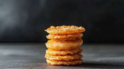 Golden fried potato scallops stacked neatly, Australian takeaway favorite.