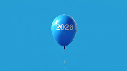 the balloon number "2026" on blue background in the air. New Years 2026. Festive lettering design.
