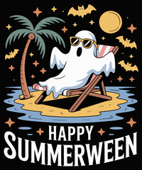 Summerween Cute Ghost by beach spooky summer graphic party