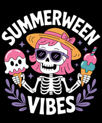 Summerween Vibes Skeleton Spooky Vacation Halloween Summer