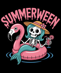 Summerween Mermaid Skeleton Beach Flamingo Halloween
