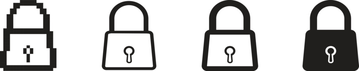 Essential Padlock Icons with pixelated form: Versatile Designs for Security & Privacy