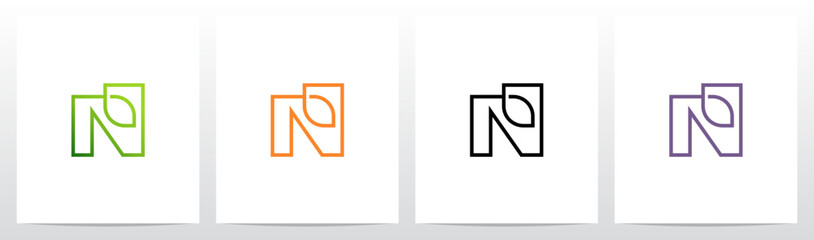 Leaf Outline Stroke Lines Initial Letter Logo Design N