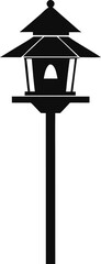 Tall Pole Mounted Bird House Black and White Vector