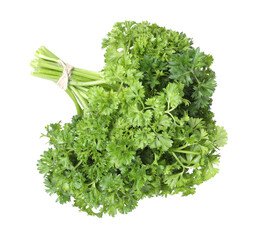 Bunch of fresh parsley isolated on white, top view