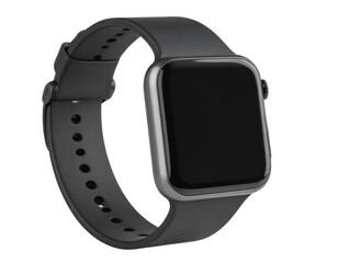 wrist smart watch mockup with black strap, png file of isolated cutout object with sh  