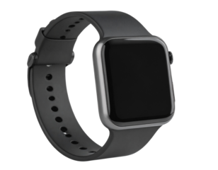wrist smart watch mockup with black strap, png file of isolated cutout object with sh  