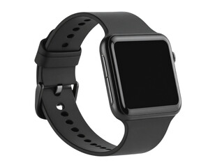wrist smart watch mockup with black strap, png file of isolated cutout object with sh  