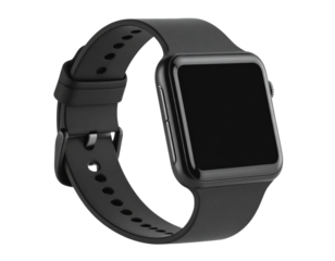 wrist smart watch mockup with black strap, png file of isolated cutout object with sh  