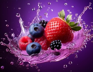 juicy berries in a purple splash