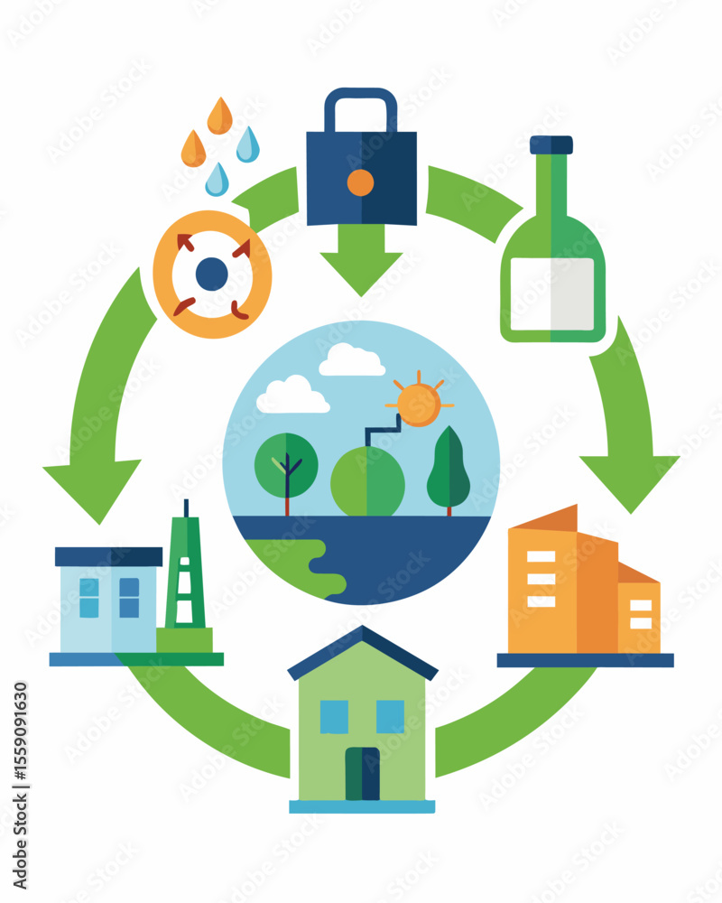 Poster a diagram showing the circular economy approach where products are kept in use for as long as possib