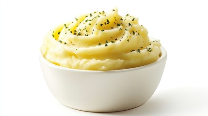 Shepherd pie with golden mashed potato topping, served on white background.