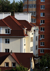 Urban Apartment Buildings with Red Roofs