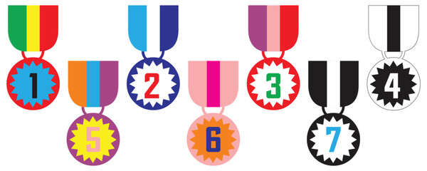 Colorful Numbered Medals Collection with Unique Ribbon Designs.